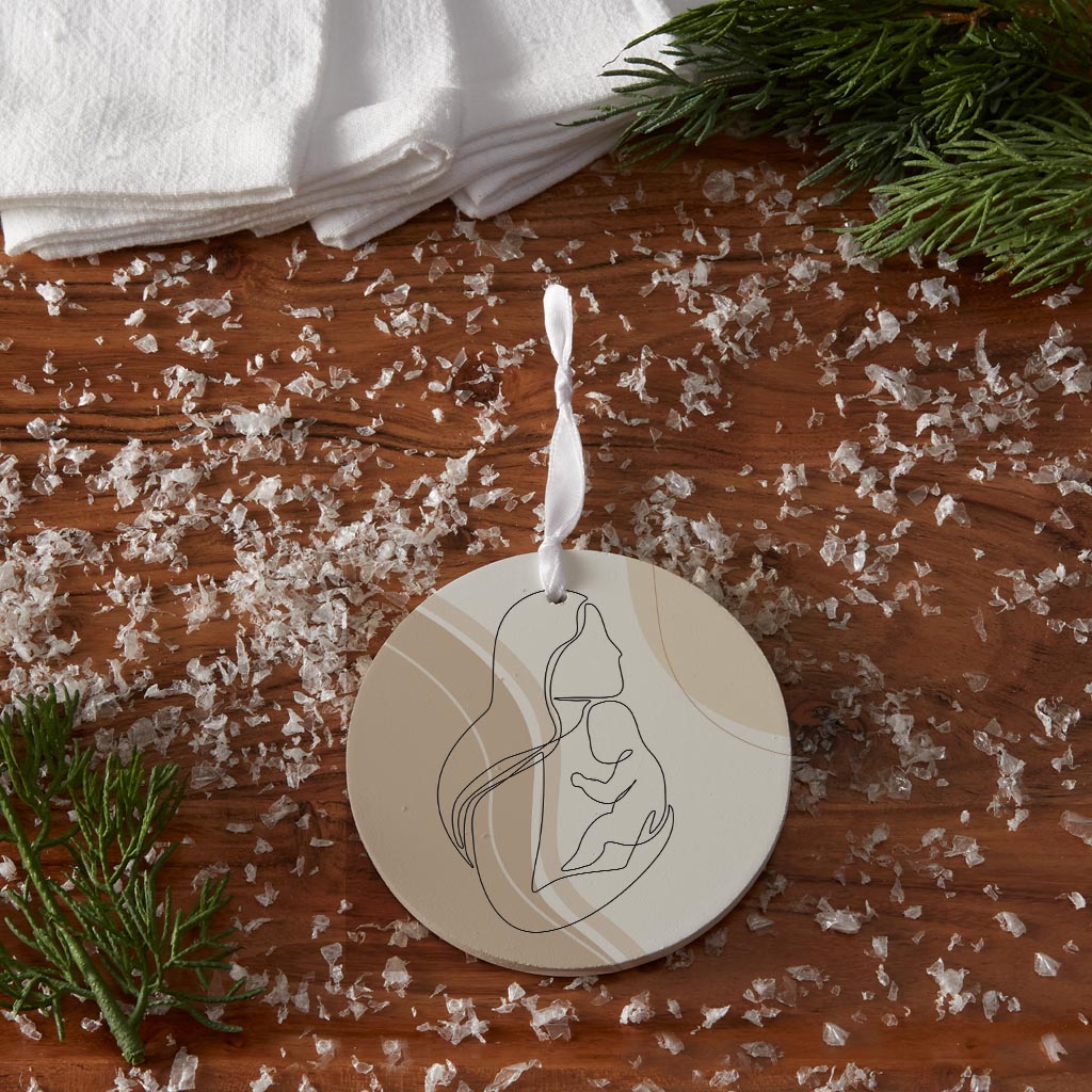 Modern Minimalist Mothers Day Mom Baby | Wood Ornament | Eaches | Min 6