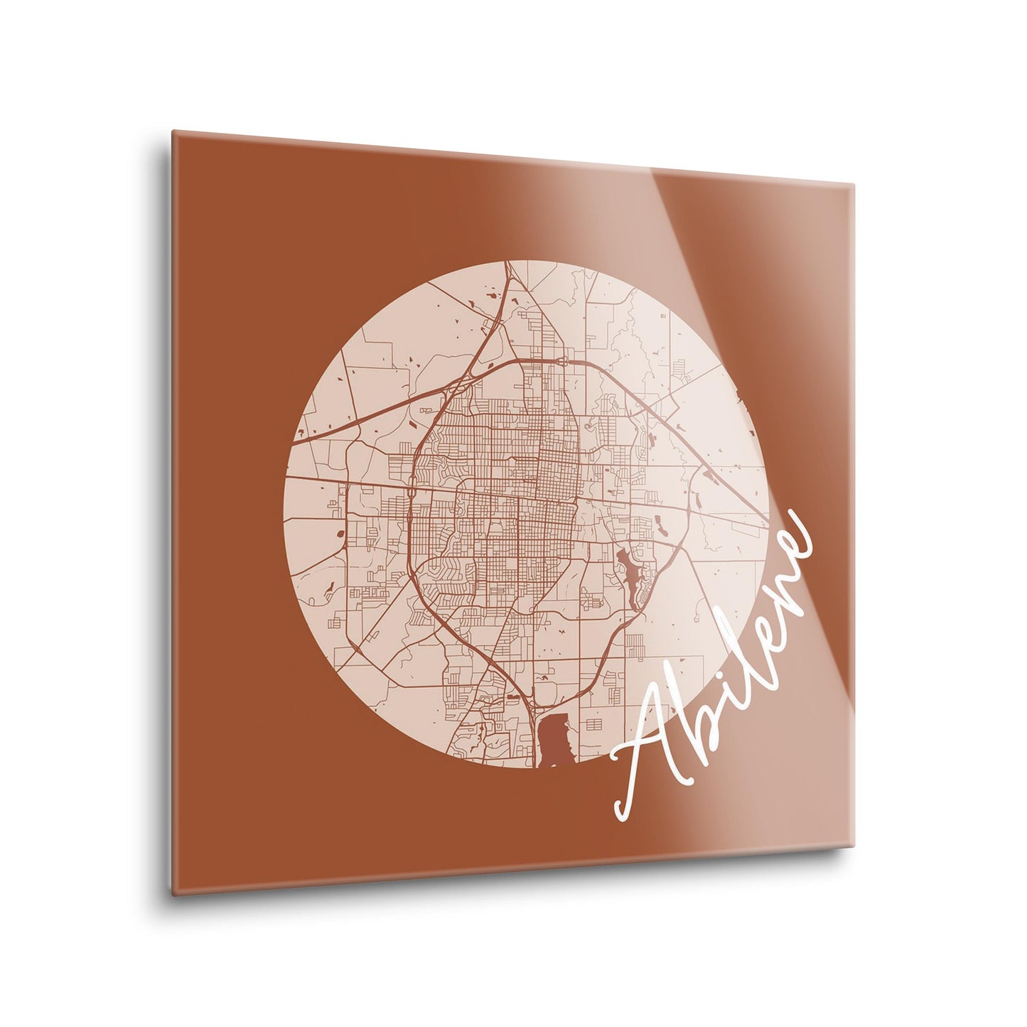 Modern Minimalist Texas Abilene Circle Map | Hi-Def Glass Art | Eaches | Min 2