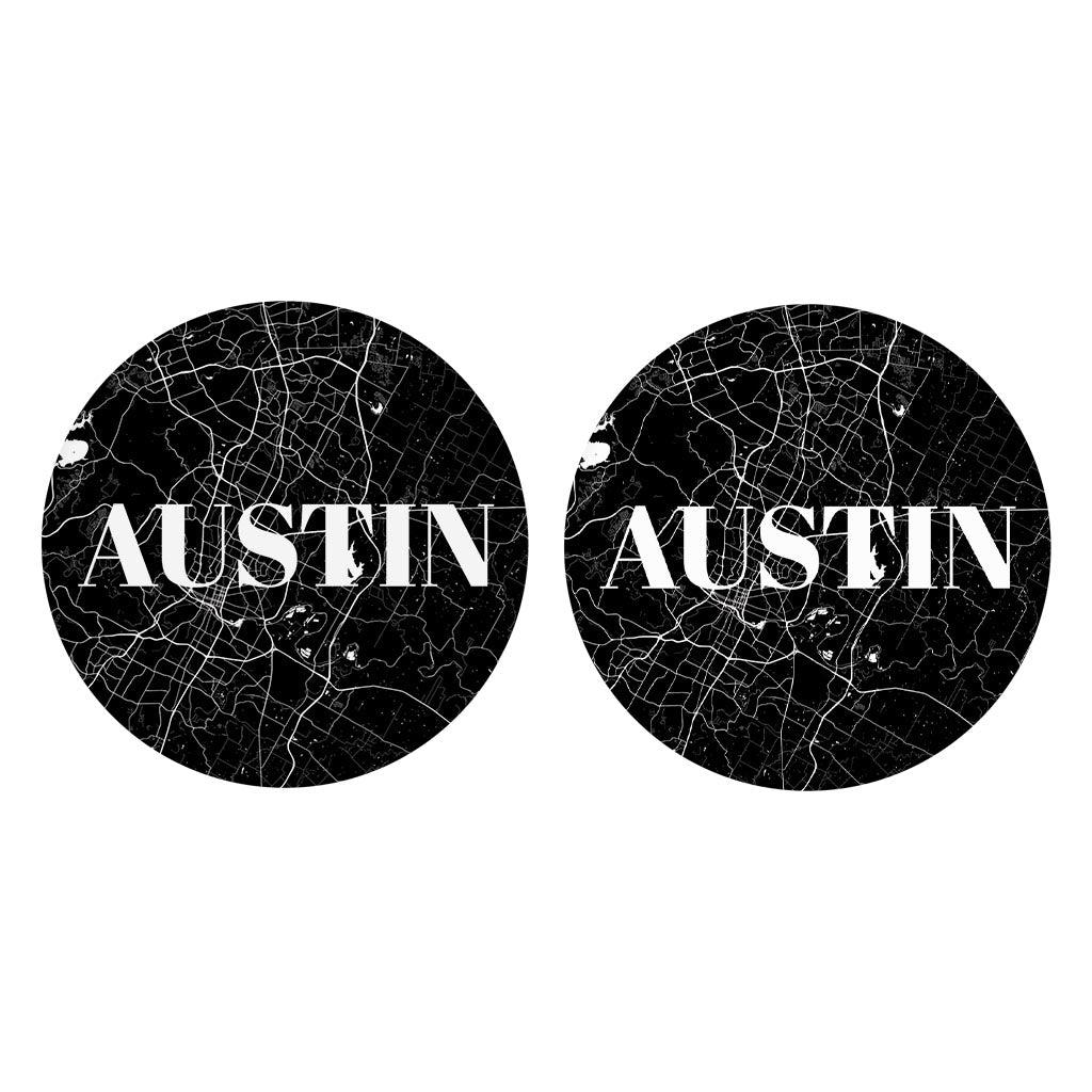 Minimalistic B&W Texas Austin Map | Absorbent Car Coasters | Set of 2 | Min 4