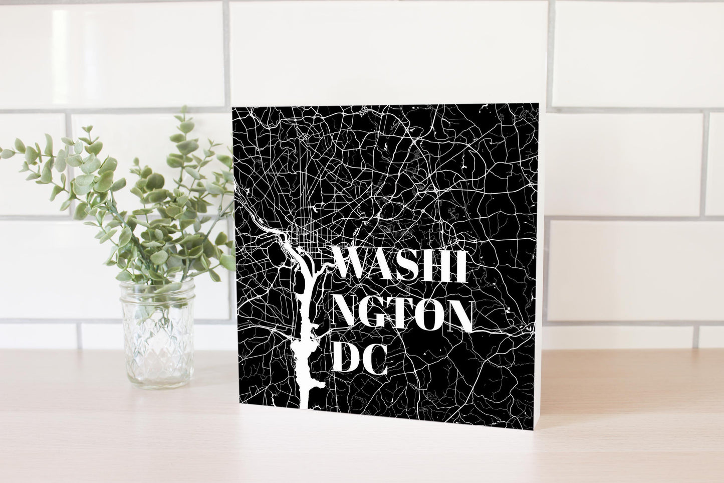 Minimalistic B&W Washington Dc Map | Wood Block | Eaches | Min 2