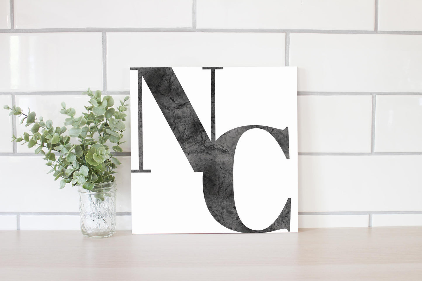 Minimalistic B&W North Carolina White Initials | Wood Sign | Eaches | Min 2