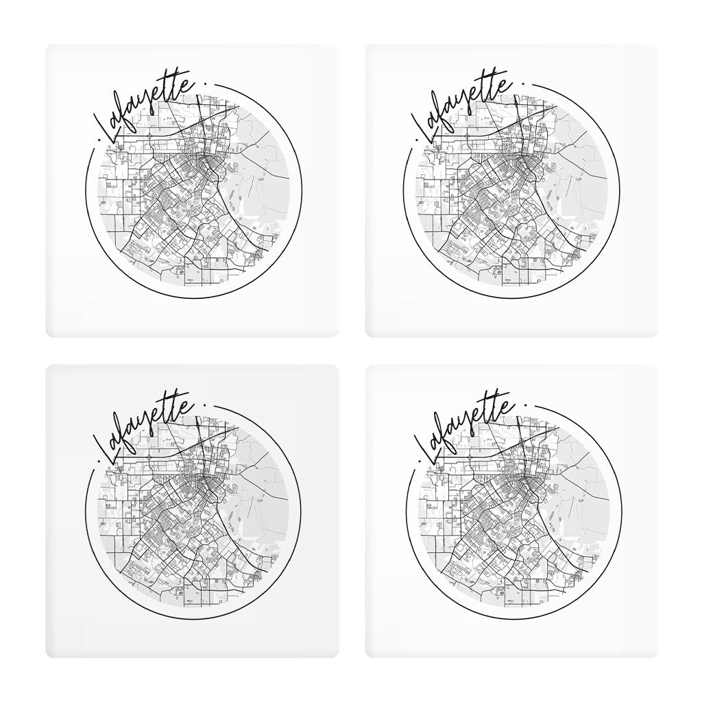 Modern Louisiana Lafayette Circle Map | Absorbent Coasters | Set of 4 | Min 2