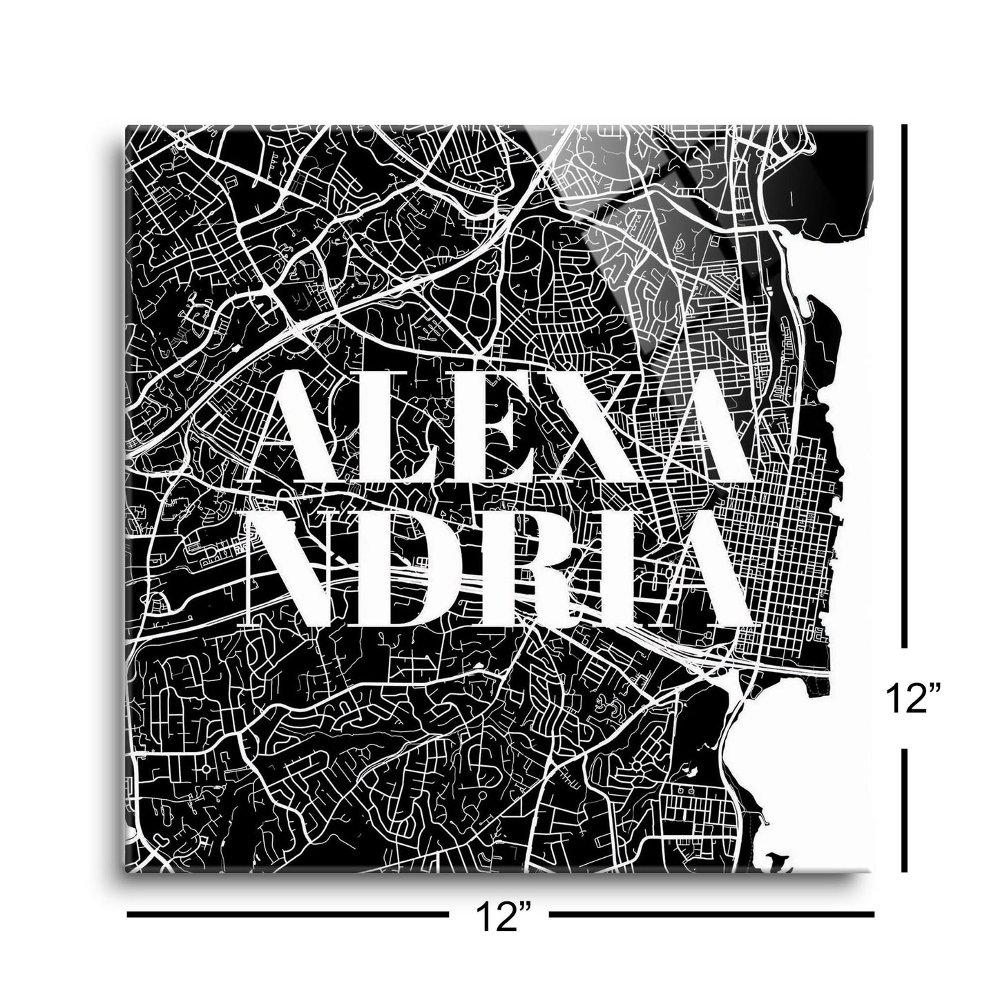 Minimalistic B&W Virginia Alexandria Map | Hi-Def Glass Art | Eaches | Min 1