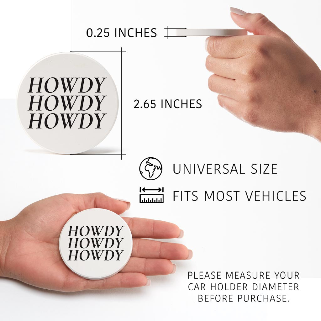 Minimalistic B&W Texas Howdy | Absorbent Car Coasters | Set of 2 | Min 4