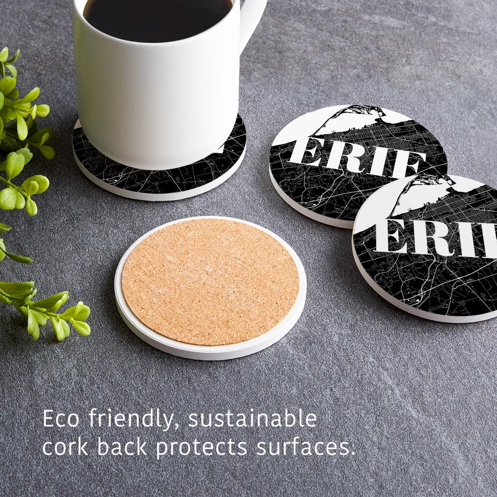 Minimalistic B&W Pennsylvania Erie Map | Absorbent Coasters | Set of 4 | Min 2