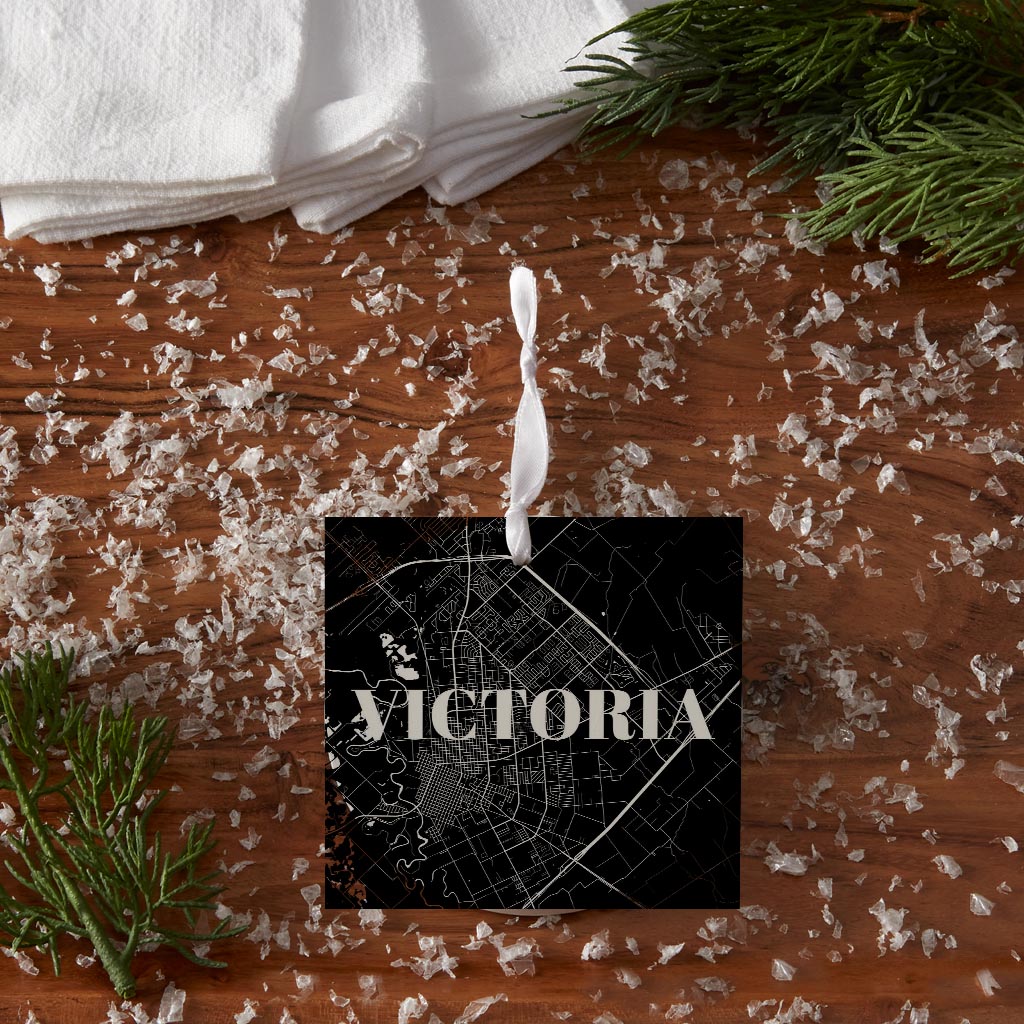 Minimalistic B&W Texas Victoria Map | Wood Ornament | Eaches | Min 6