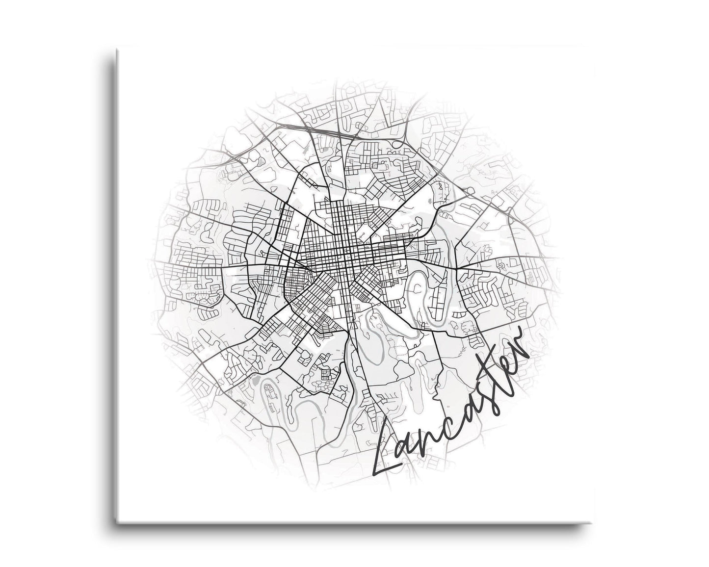 Minimalistic B&W Pennsylvania Lancaster Circle Map | Hi-Def Glass Art | Eaches | Min 2