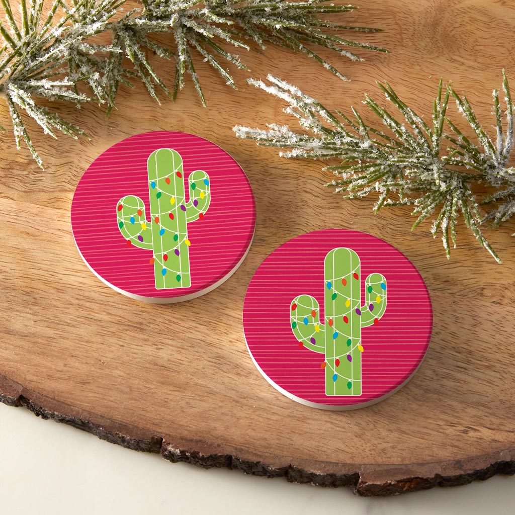 Bright Christmas Cactus | Absorbent Car Coasters | Set of 2 | Min 4