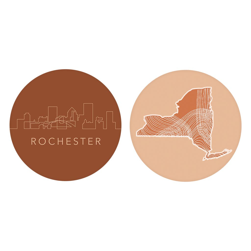 Modern Minimalist New York Rochester Skyline State| Absorbent Car Coasters | Set of 2 | Min 4