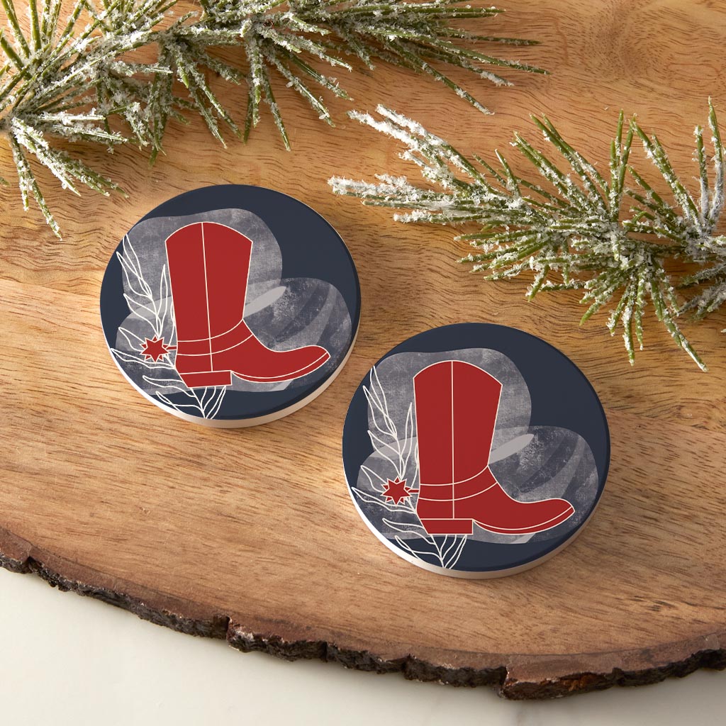 Modern Minimalist Texas Colors Boot| Absorbent Car Coasters | Set of 2 | Min 4