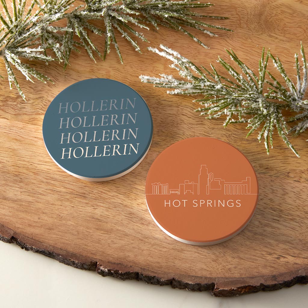 Modern Minimalist Arkansas Hollerin Hot Springs| Absorbent Car Coasters | Set of 2 | Min 4