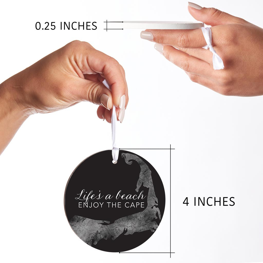 Minimalistic B&W Cape Cod Lifes A Beach | Wood Ornament | Eaches | Min 6