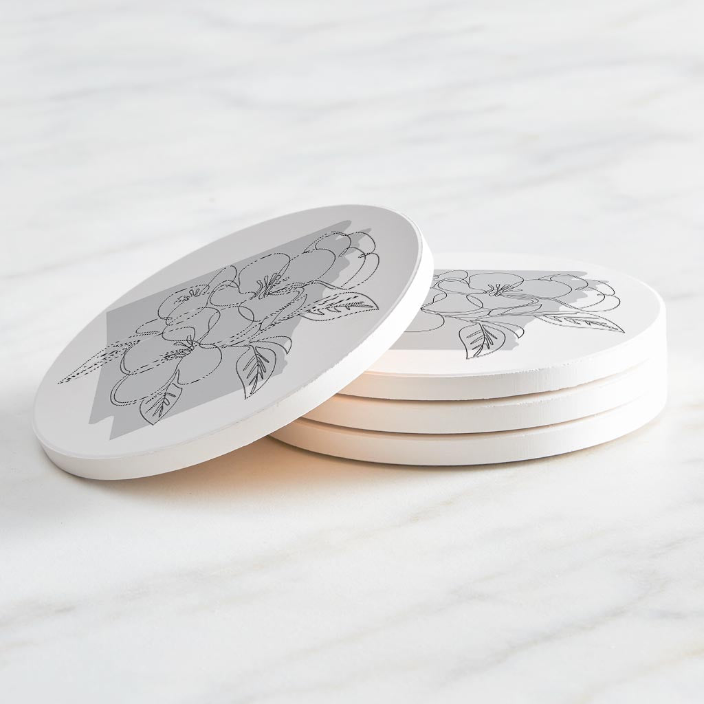 B&W Minimalist Arkansas Single Line Apple Blossoms | Absorbent Coasters | Set of 4 | Min 2