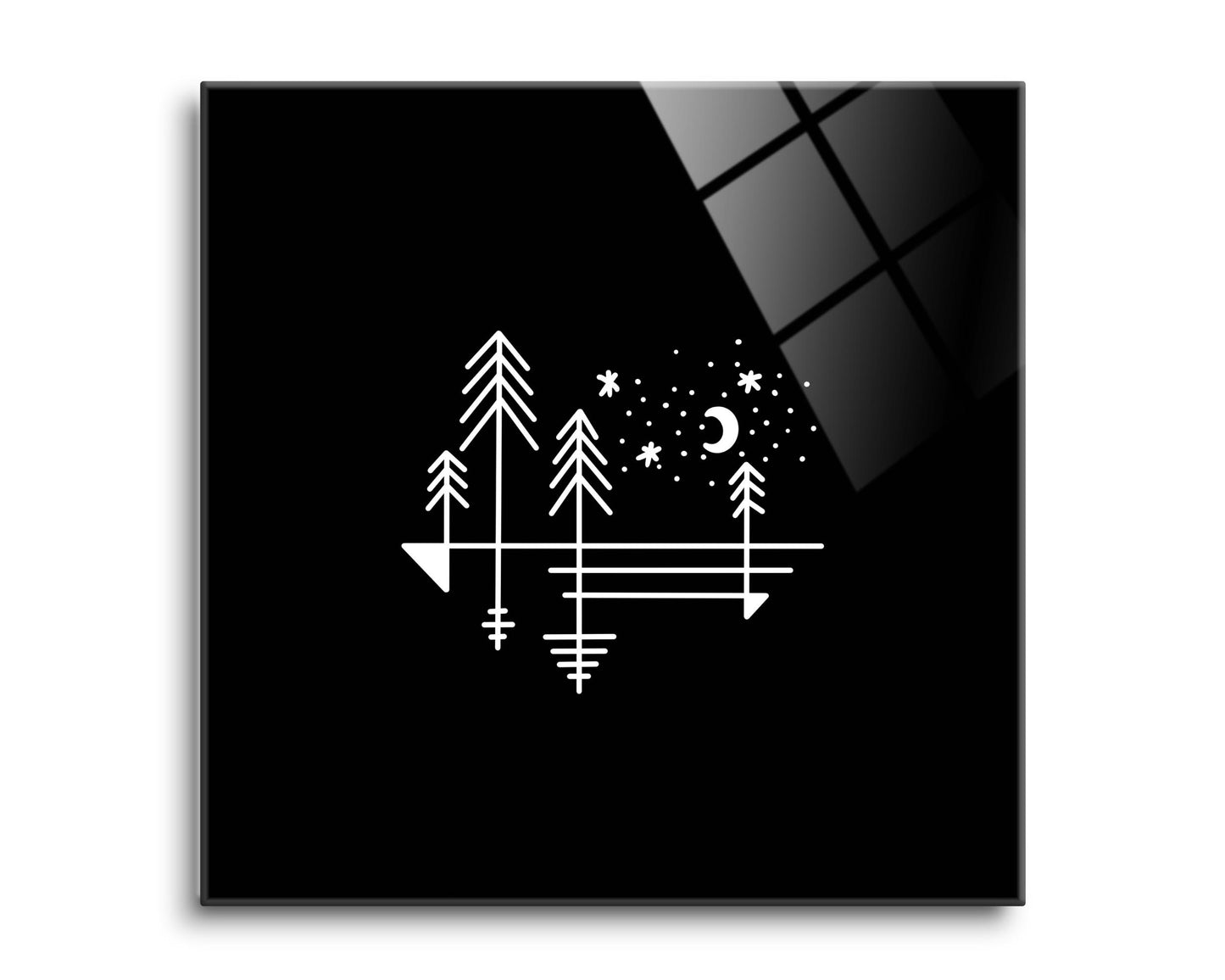 Minimalistic Tree Line Drawing On Black| Hi-Def Glass Art | Eaches | Min 2
