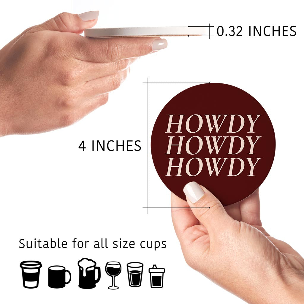 Modern Minimalist Texas Maroon Howdy | Absorbent Coasters | Set of 4 | Min 2
