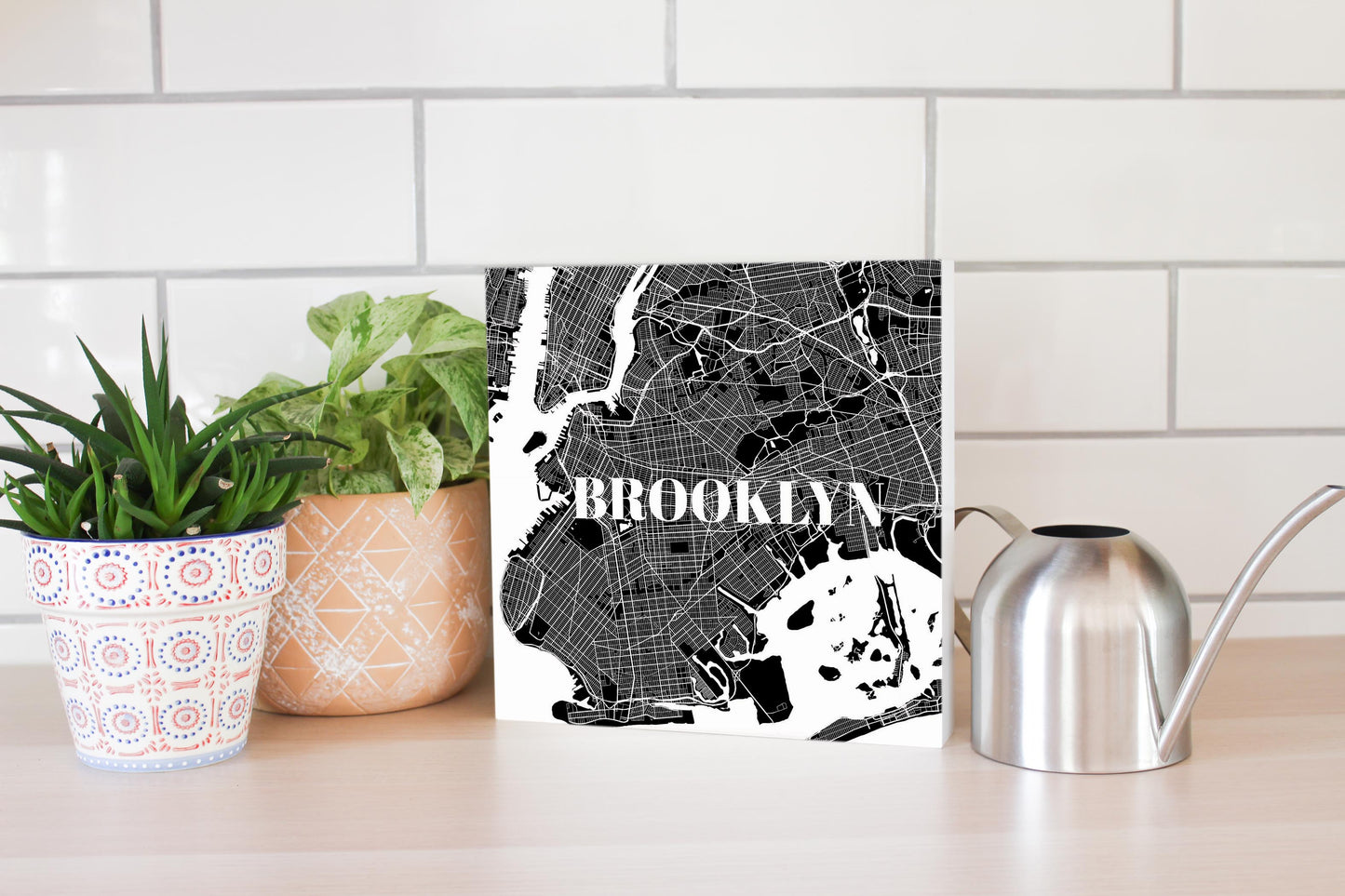 Minimalistic B&W New York Brooklyn Map | Wood Block | Eaches | Min 2