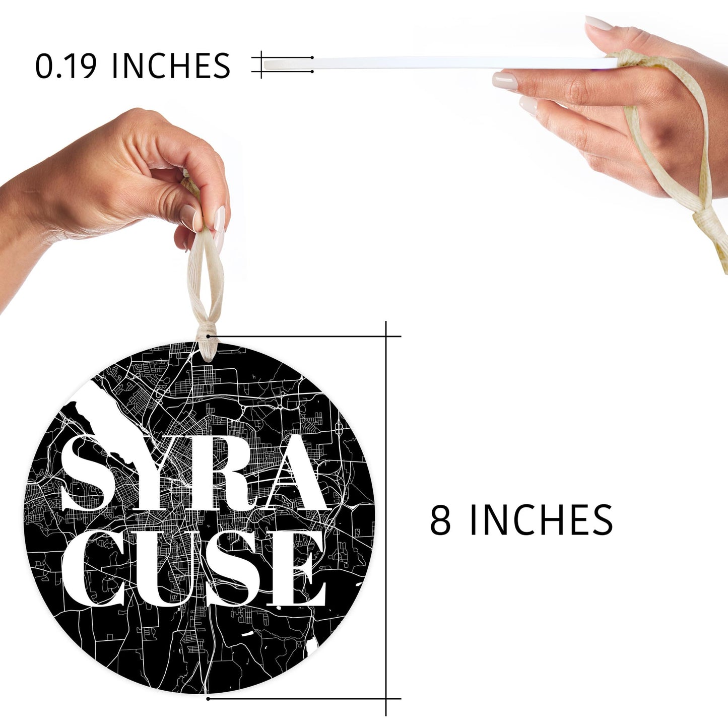 Minimalistic B&W New York Syracuse Map | Wood Ornament | Eaches | Min 1