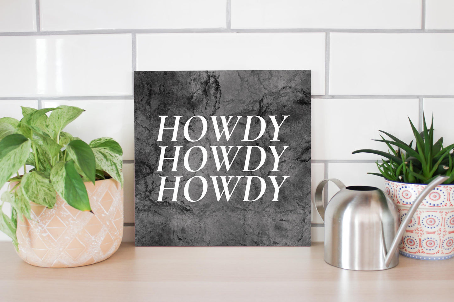 Minimalistic B&W Texas Textured Howdy | Wood Sign | Eaches | Min 2