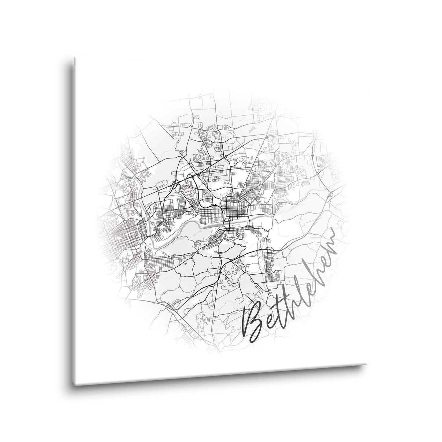 Minimalistic B&W Pennsylvania Bethlehem Circle Map | Hi-Def Glass Art | Eaches | Min 2