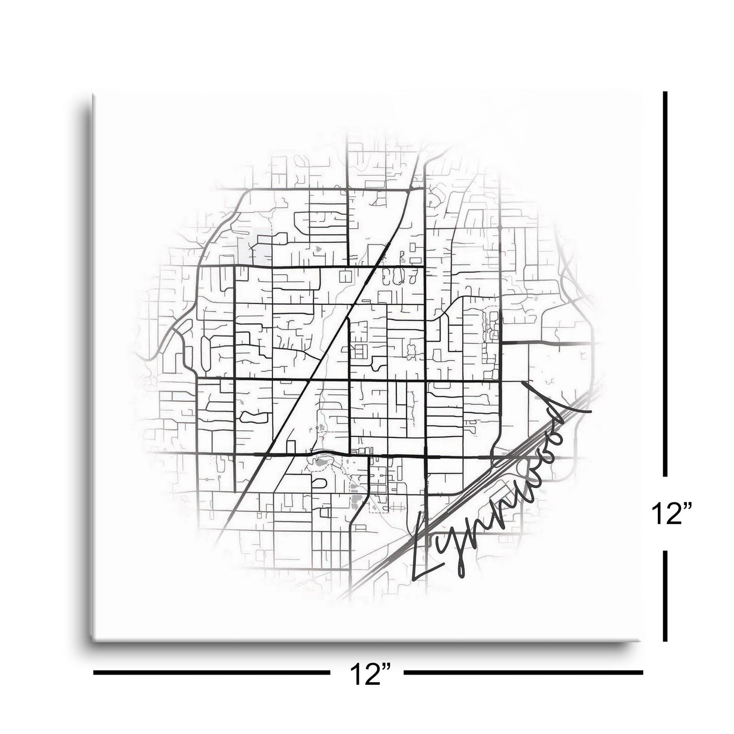 Minimalistic B&W Washington Lynnwood Circle Map | Hi-Def Glass Art | Eaches | Min 1