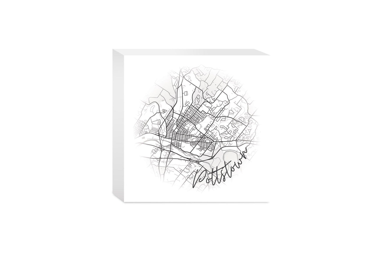 Minimalistic B&W Pennsylvania Pottstown Circle Map | Wood Block | Eaches | Min 4