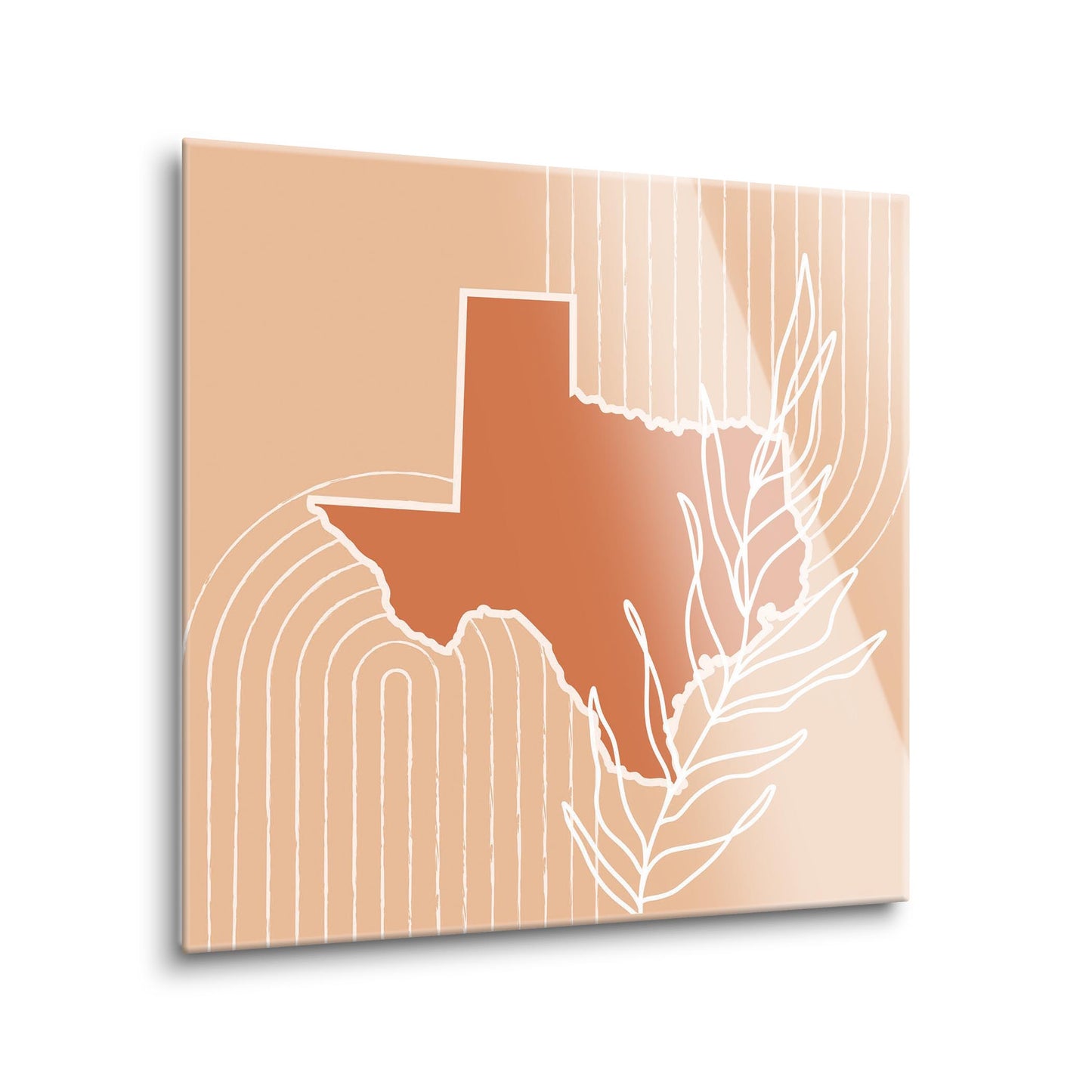 Modern Minimalist Texas State Shape With Leaf | Hi-Def Glass Art | Eaches | Min 1