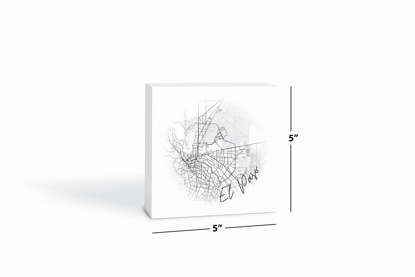 Minimalistic B&W Texas El Paso Circle Map | Wood Block | Eaches | Min 4