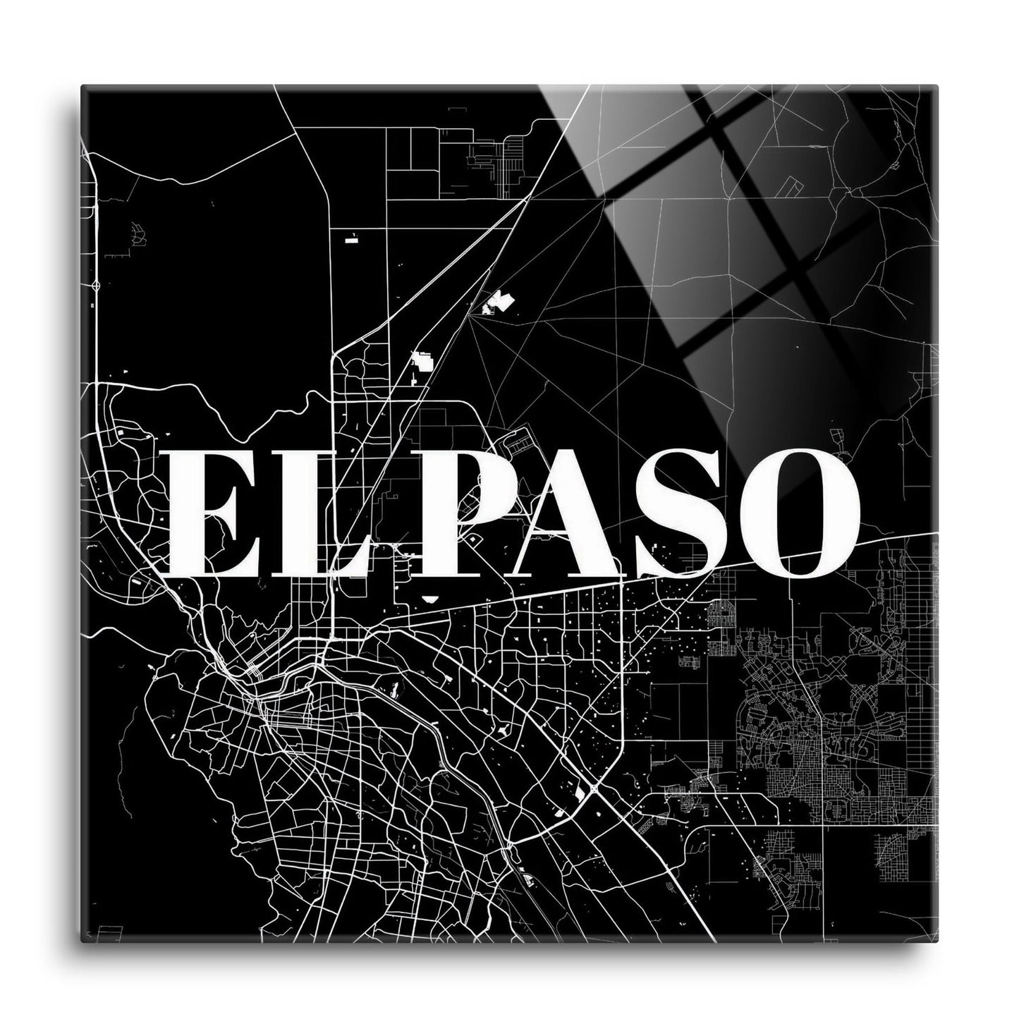 Minimalistic B&W Texas El Paso Map | Hi-Def Glass Art | Eaches | Min 1