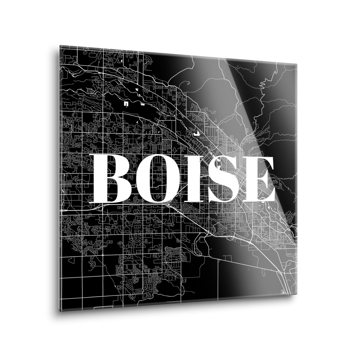 Minimalist B&W Idaho Boise Map | Hi-Def Glass Art | Eaches | Min 2