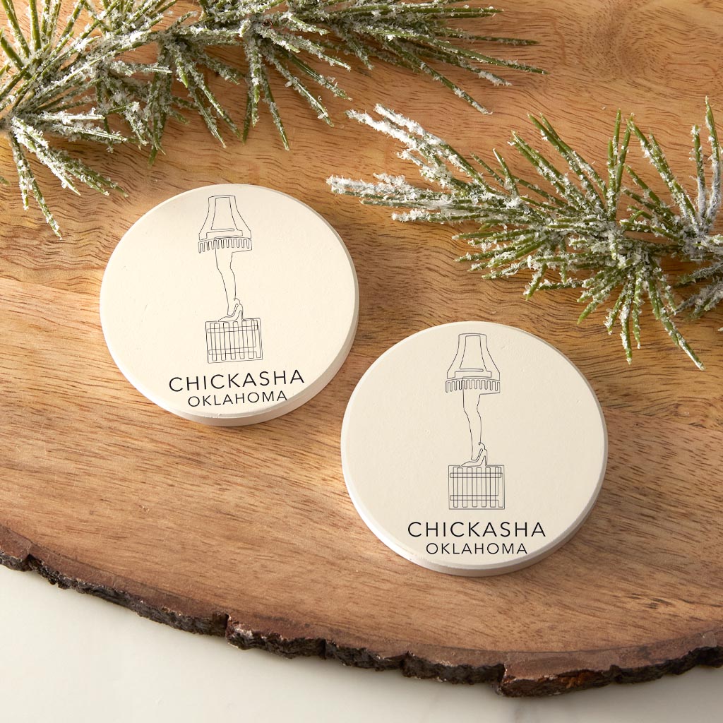 Modern Minimalist Oklahoma Chickasha Leg Lamp | Absorbent Car Coasters | Set of 2 | Min 4