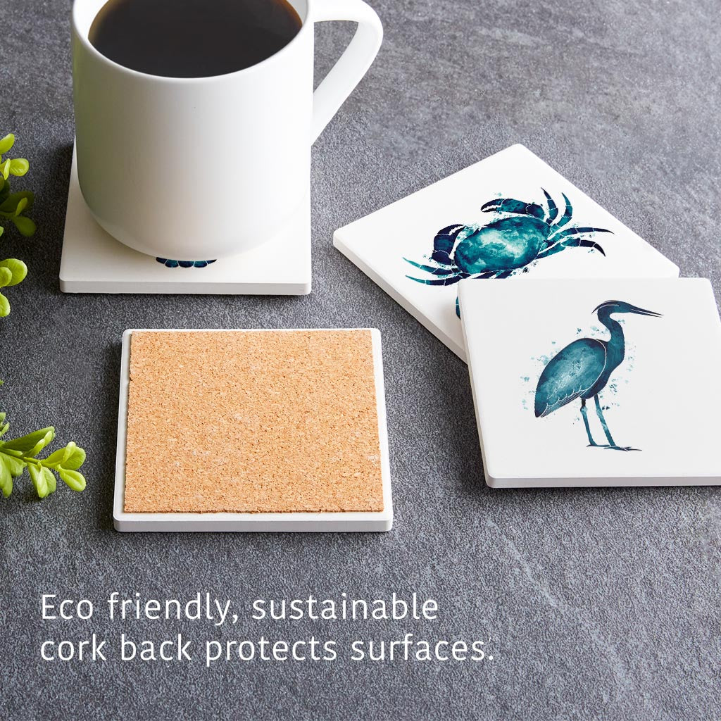 New England Water Color Animals | Absorbent Coasters | Set of 4 | Min 2