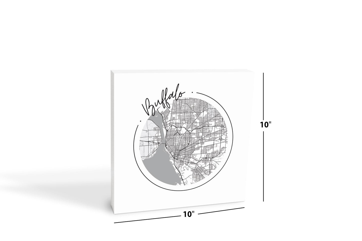 Minimalistic B&W New York Buffalo Circle Map | Wood Block | Eaches | Min 2