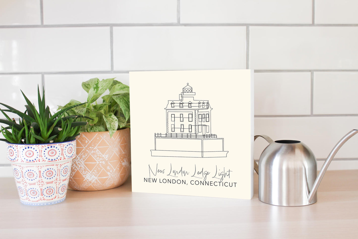 Cream New London Lodge Light | Wood Block | Eaches | Min 2