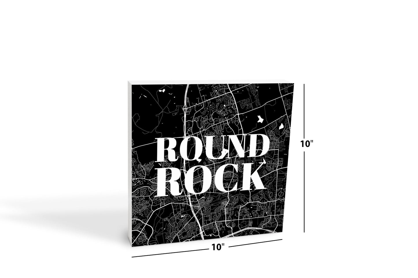 Minimalistic B&W Texas Round Rock Map | Wood Block | Eaches | Min 2