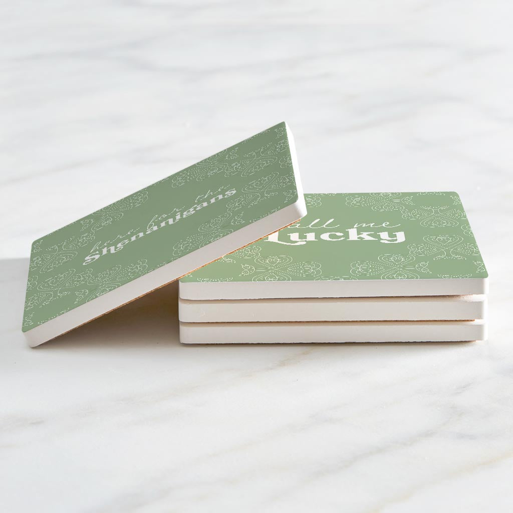 Sage Green Shamrock Funny Sayings | Absorbent Coasters | Set of 4 | Min 2