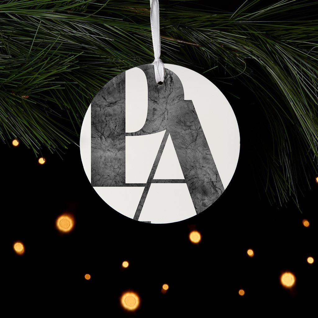 Minimalistic B&W Pennsylvania White Initials| Wood Ornament | Eaches | Min 6