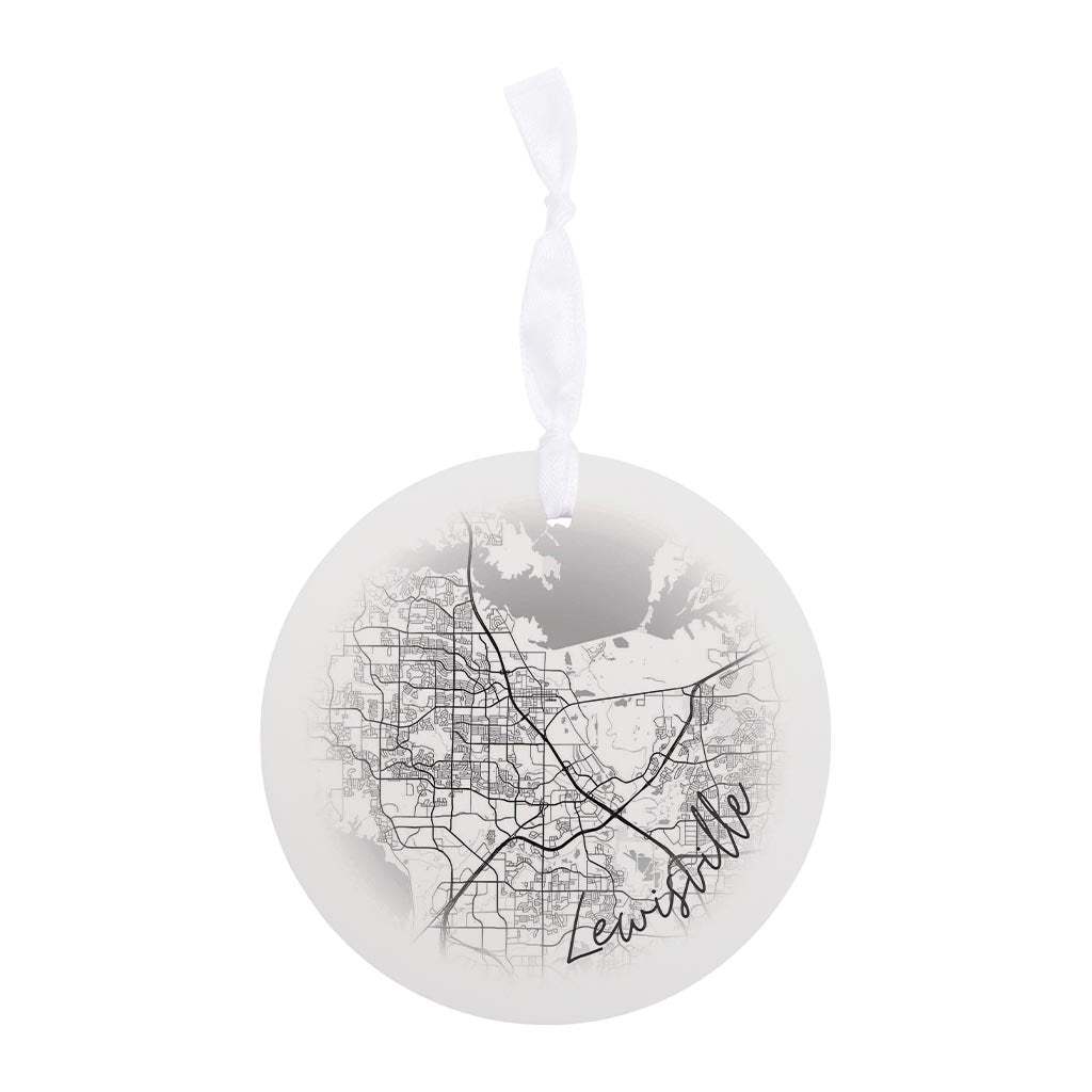 Minimalistic B&W Texas Lewisville Circle Map | Wood Ornament | Eaches | Min 6