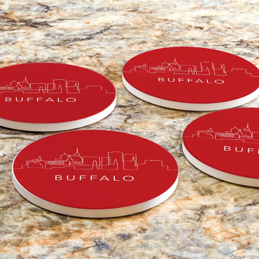 Red White And Blue New York Buffalo Skyline| Absorbent Coasters | Set of 4 | Min 2