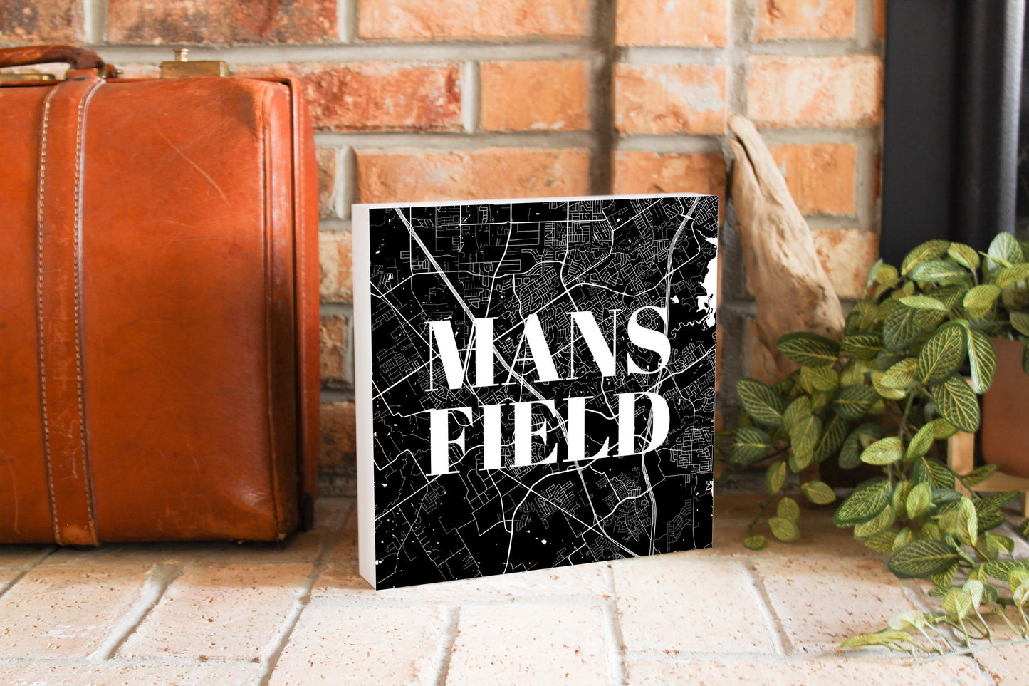 Minimalistic B&W Texas Mansfield Map| Wood Block | Eaches | Min 2