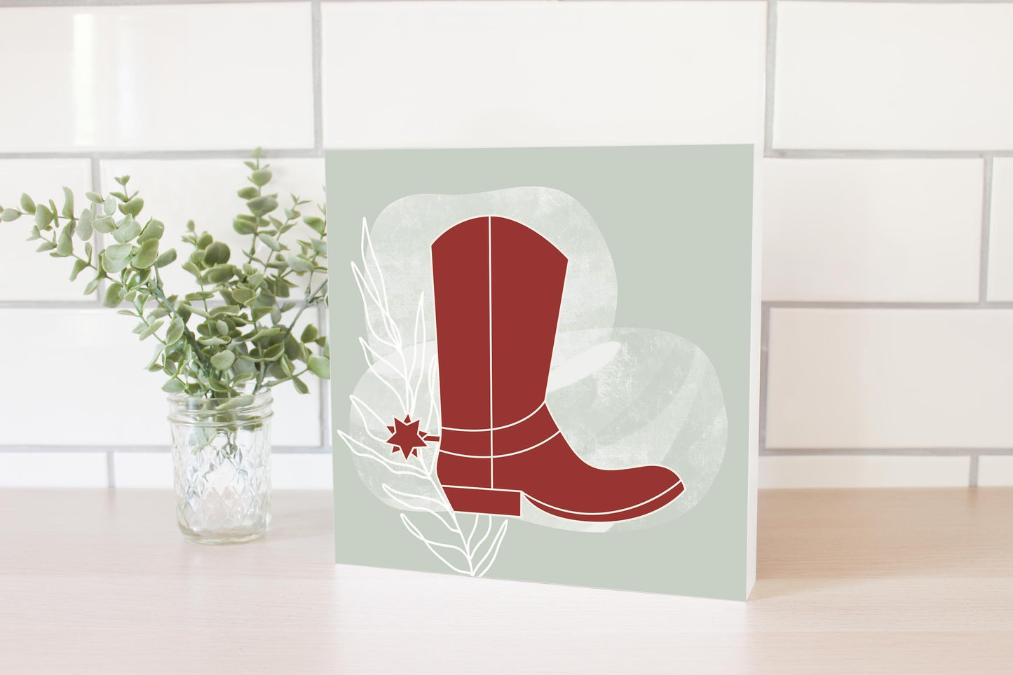 Modern Minimalist Oklahoma Boot | Wood Block | Eaches | Min 2
