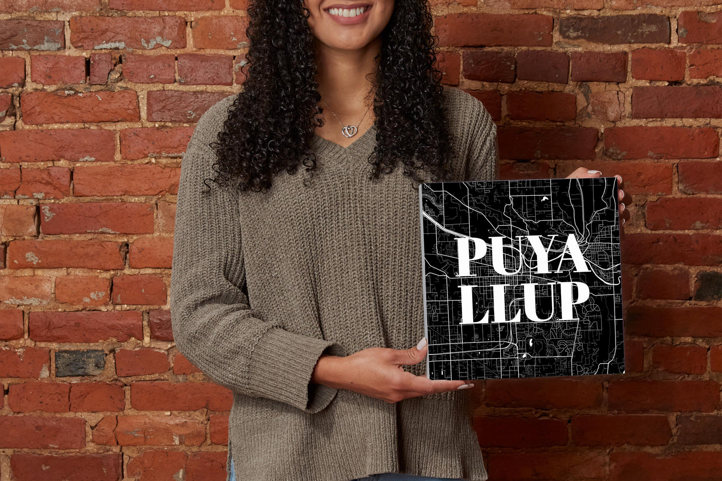 Minimalistic B&W Washington Puyallup Map | Wood Block | Eaches | Min 2