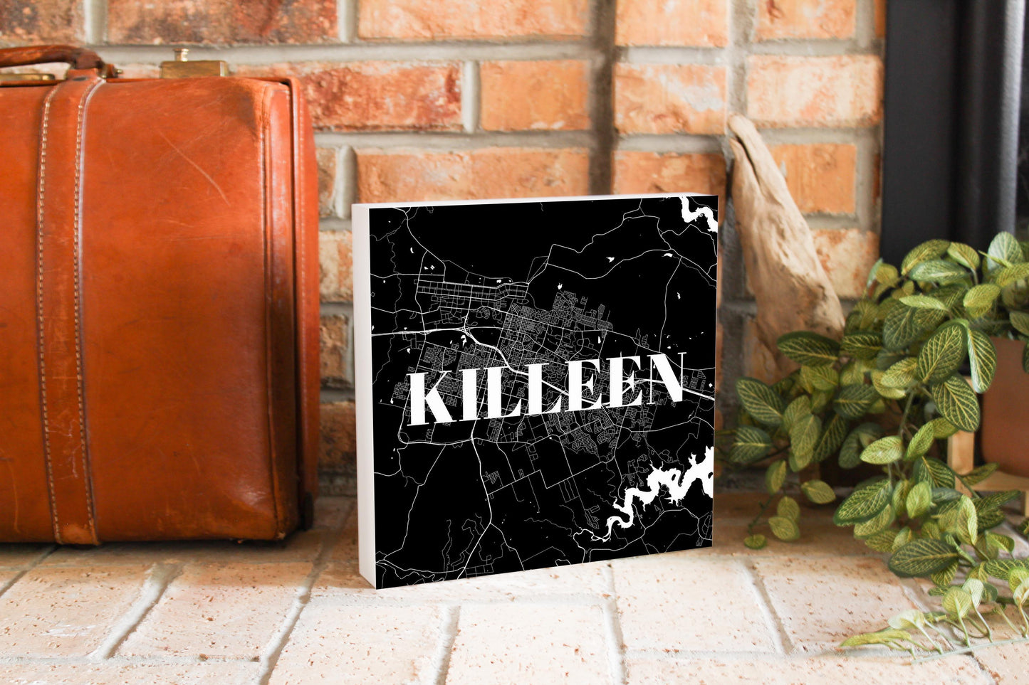 Minimalistic B&W Texas Killeen Map | Wood Block | Eaches | Min 2