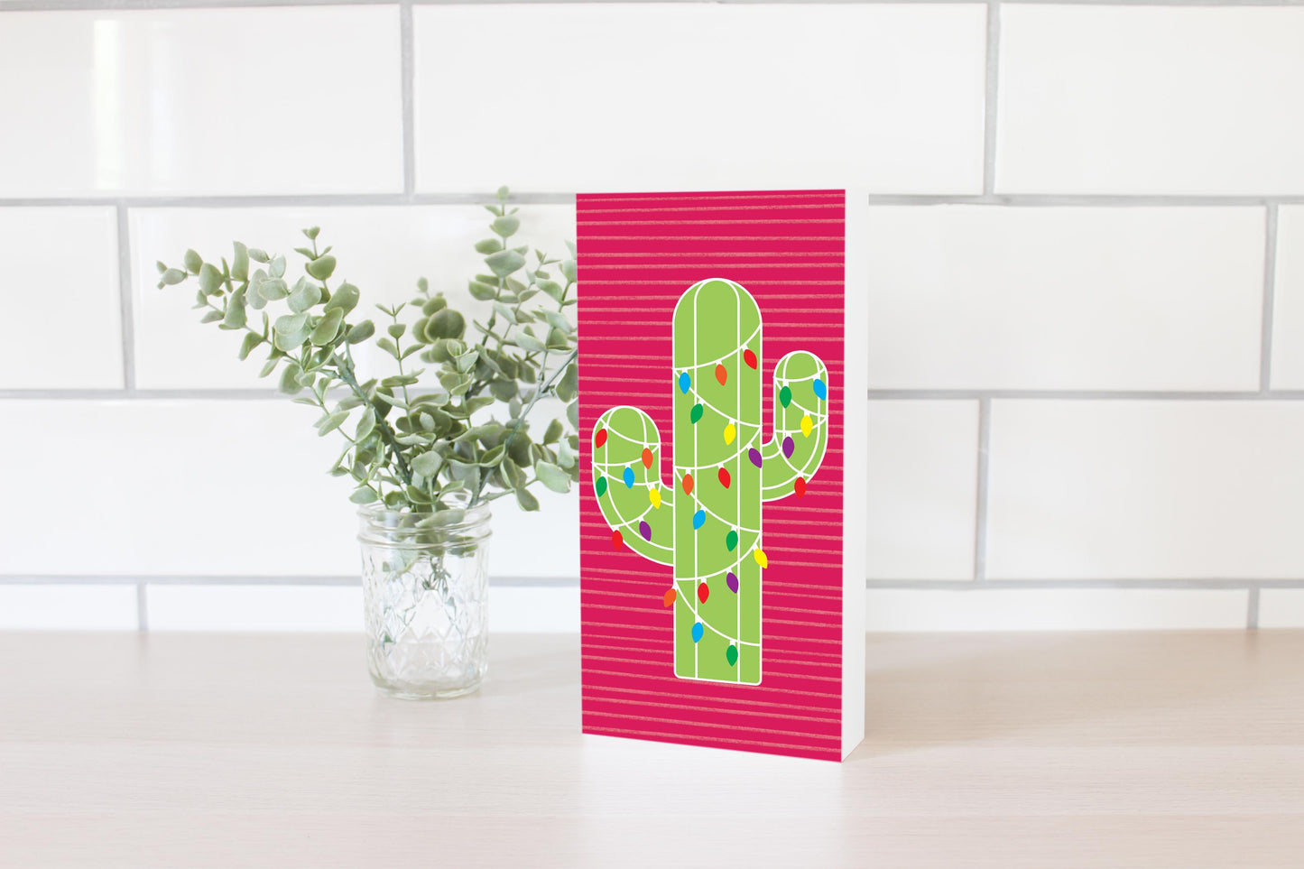 Bright Christmas Cactus | Wood Block | Eaches | Min 4