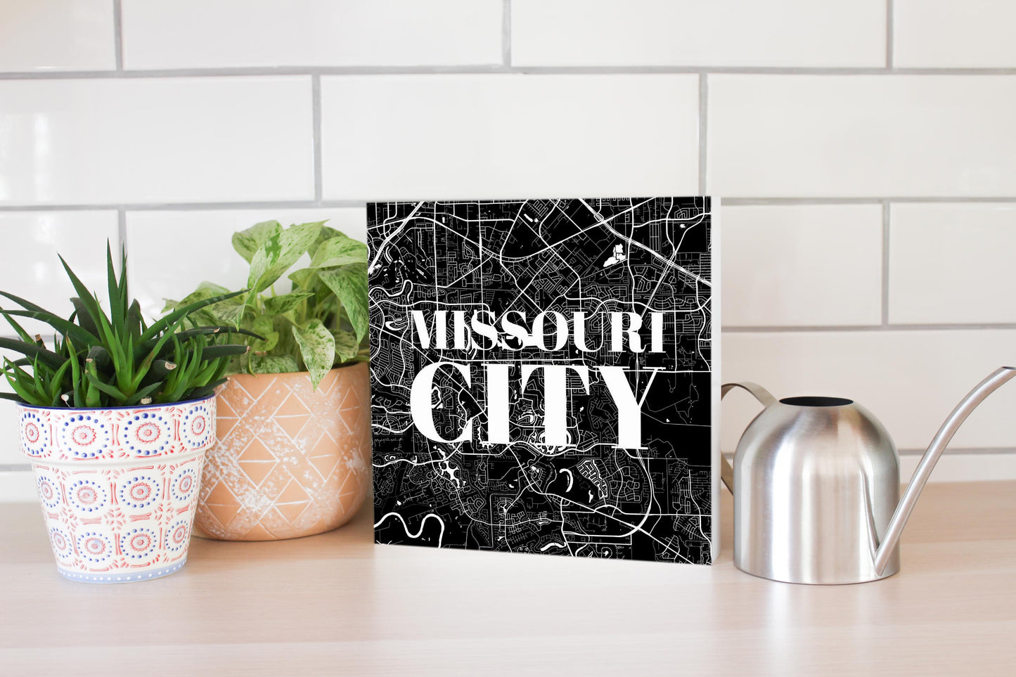 Minimalistic B&W Texas Missouri City Map | Wood Block | Eaches | Min 2