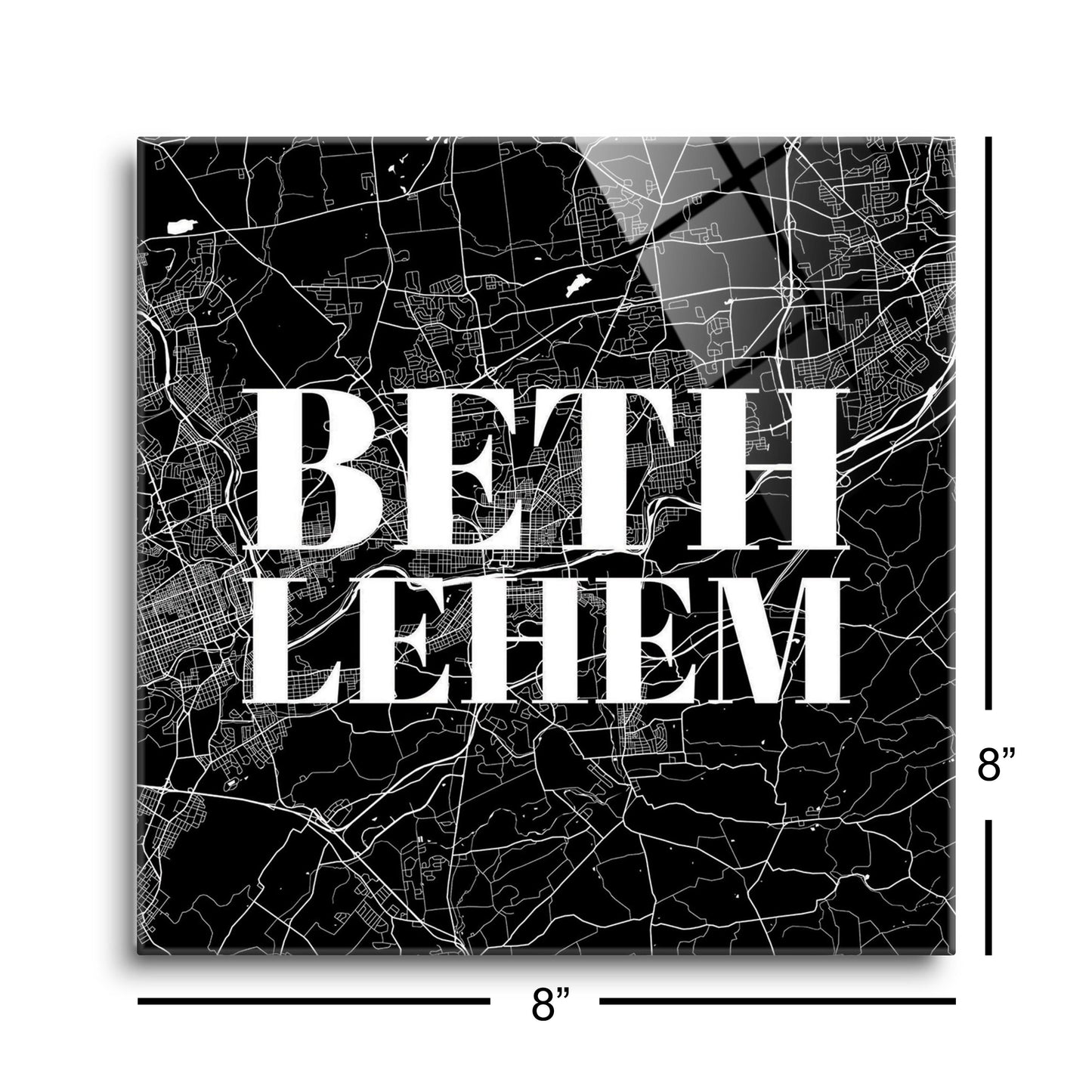 Minimalistic B&W Pennsylvania Bethlehem Map | Hi-Def Glass Art | Eaches | Min 2