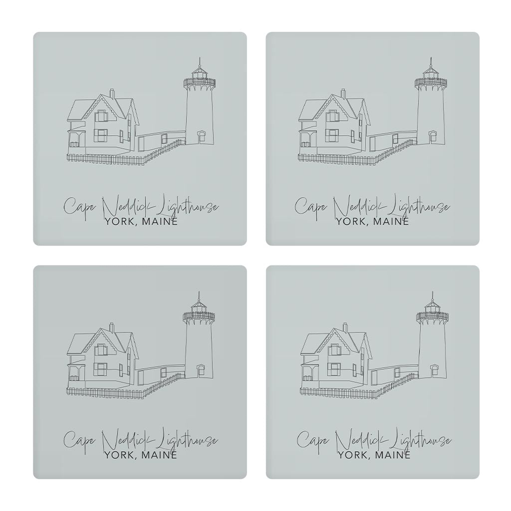 Cape Neddick Lighthouse Muted Coastal| Absorbent Coasters | Set of 4 | Min 2