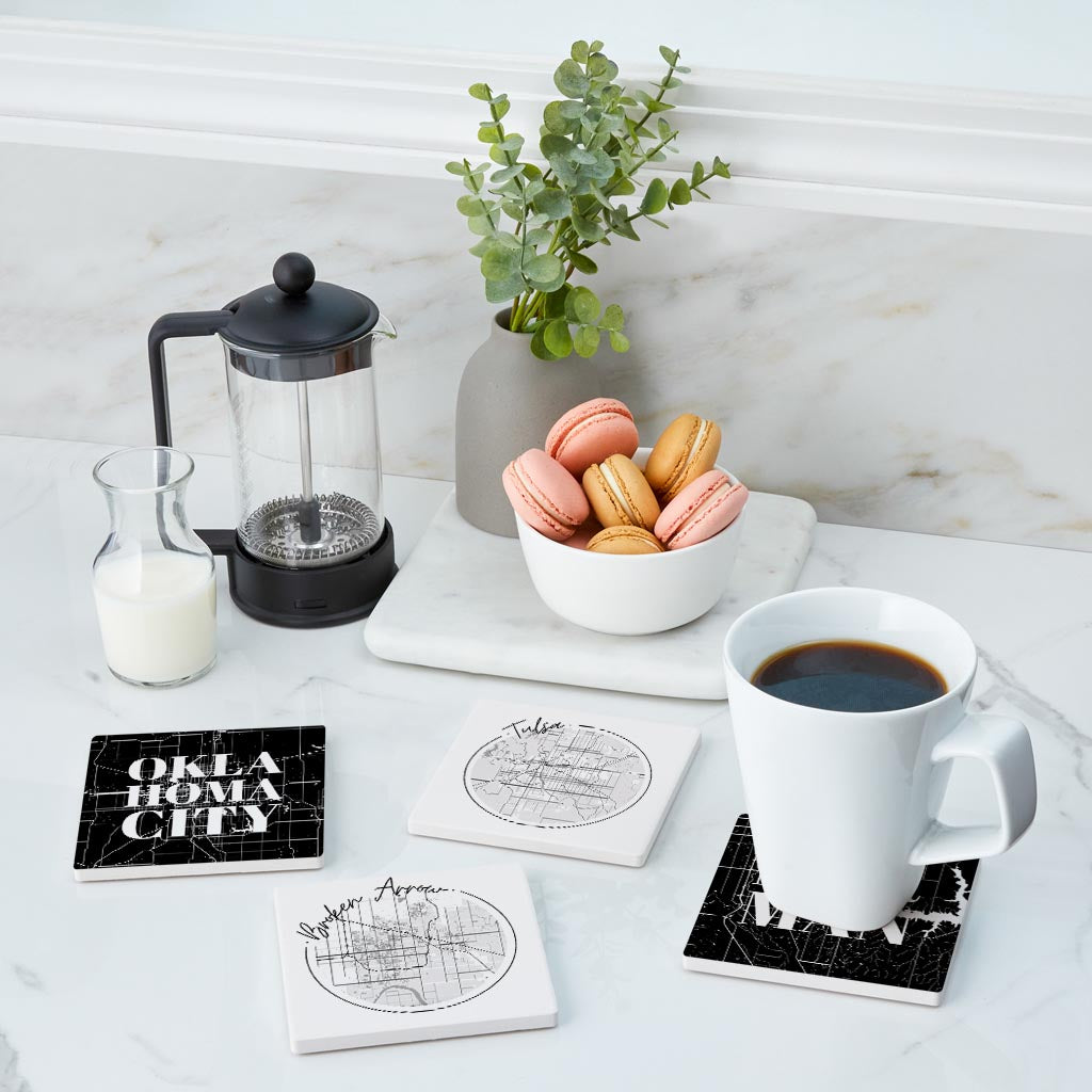 Modern Black White Oklahoma Set | Absorbent Coasters | Set of 4 | Min 2