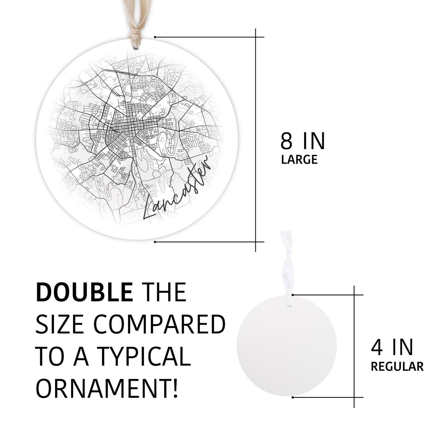 Minimalistic B&W Pennsylvania Lancaster Circle Map | Wood Ornament | Eaches | Min 1