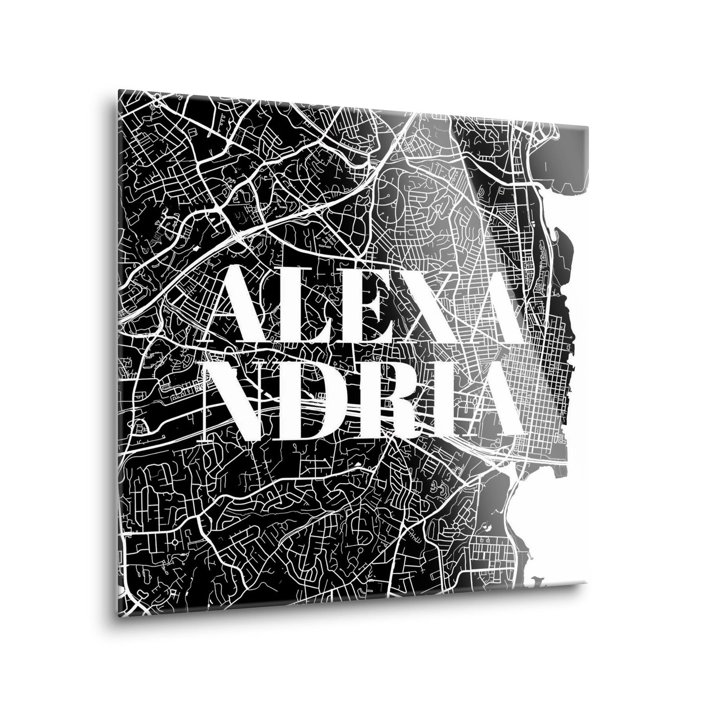Minimalistic B&W Virginia Alexandria Map | Hi-Def Glass Art | Eaches | Min 2