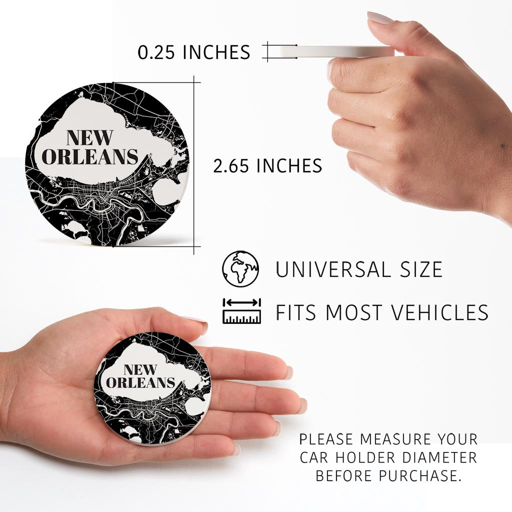 Modern Louisiana New Orleans Map | Absorbent Car Coasters | Set of 2 | Min 4